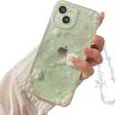 Fycyko Compatible for iPhone 15 3D Butterfly Floral Clear with Design Aesthetic Women Teen Girls Glitter Pretty Crystal Sparkle Sparkly Cute Girly Phone Cases Protective Cover+Pearl Chain-Clear