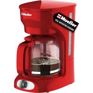 MUELLER HOME 12-Cup Red Coffee Maker - Perfect for Home or Office, Borosilicate Carafe, Auto-Off, Reusable Filter, Anti-Drip, Keep-Warm Function, Clear Water Level Window, Red Kitchen Accessories