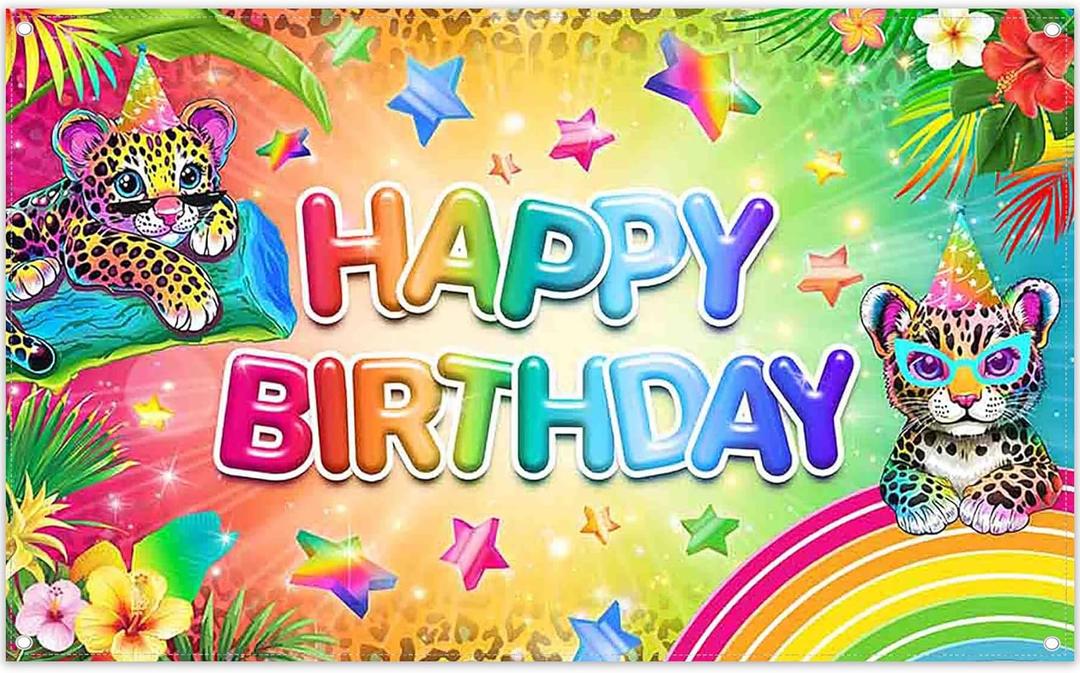 Swepuck 72x43inch Fabric Rainbow Happy Birthday Backdrop Colorful Leopard Wild Cheetah Photography Background Baby Shower Kids Party Decorations Photo Banner Props