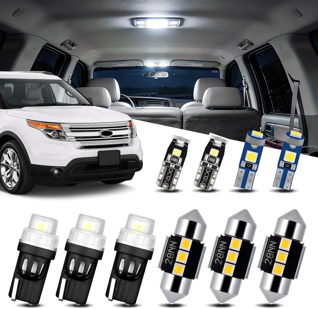 EASY EAGLE 11Pcs Car Interior Lights: Super Bright Bulbs for 2011 2012 2013 2014 2015 2016 2017 2018 2019 2020 Explorer 6000K White LED Lighting Package Kit Includes Light Accessories Install Tool