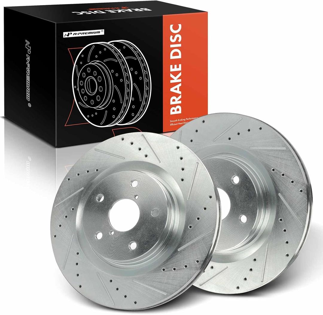 A-Premium 12.44 inch (316mm) Front Drilled and Slotted Disc Brake Rotors Compatible with Select Subaru Models - Forester 2019-2021, WRX 2022, 2-PC Set