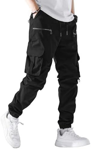 PLEPAN Men's Casual Cargo Pants Elastic Waist Drawstring Joggers Pants Tapered Sweatpants for Men Multi Pockets, Large