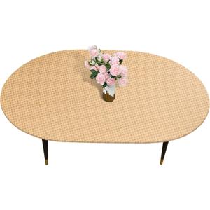LIBERECOO Oval Fitted Tablecloth with Elastic, Waterproof Vinyl Tablecloth with Flannel Backing, Plain Weaves Pattern Wipeable & Reusable Plastic Table Cloth for Kitchen and Dining Room, 48" x 68"