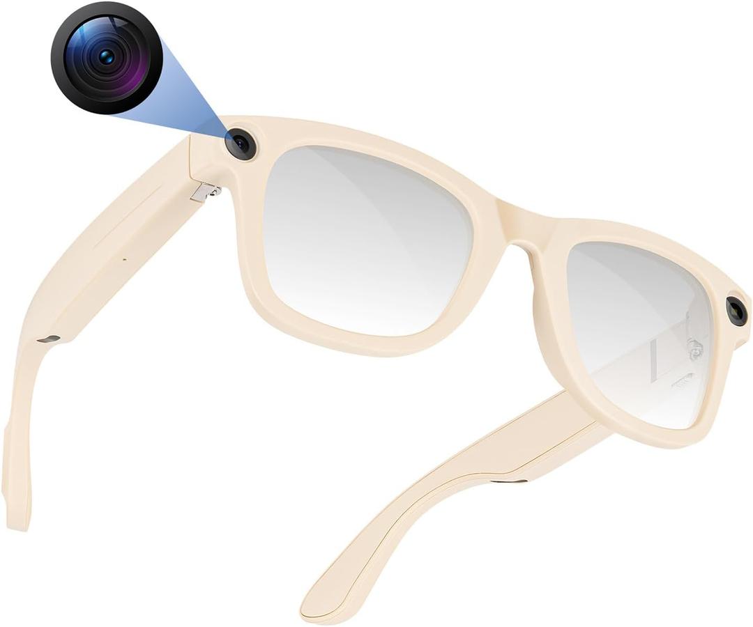 Upgraded AI Smart Glasses with Camera 8MP HD1080P Video Glasses with Camera and Audio -Video Recording Glasses with Audio, Video Glasses, Real-Time Translation (Frost White)