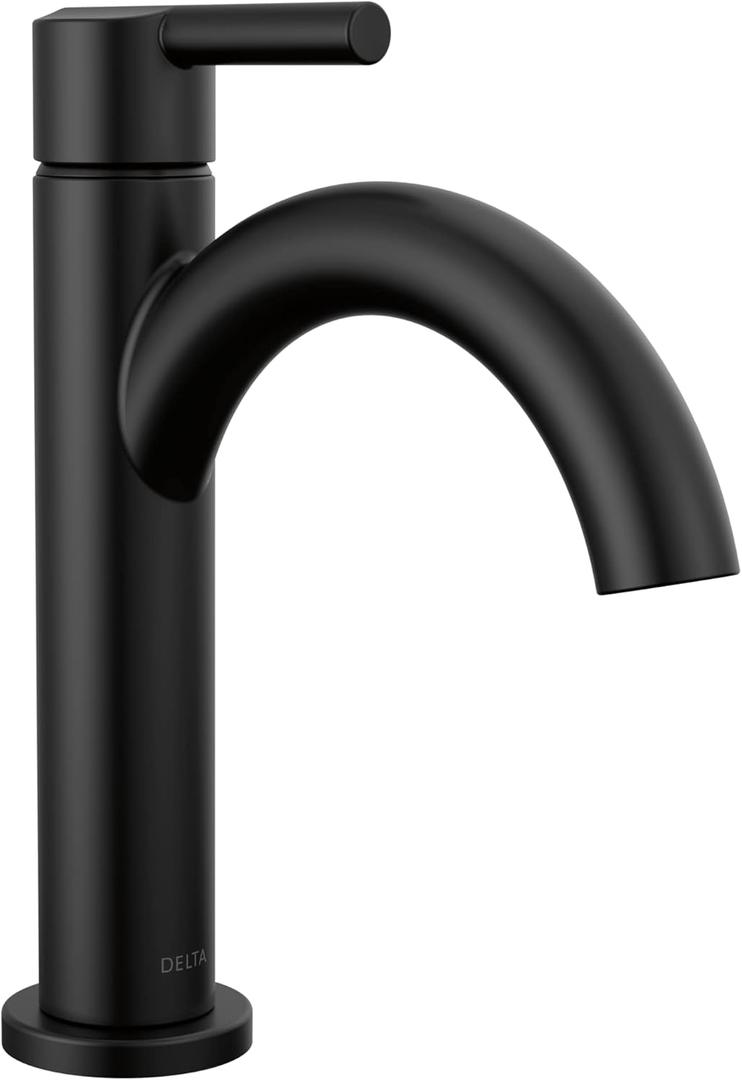 Delta Nicoli Matte Black Bathroom Faucet 1 Hole, Single Hole Bathroom Sink Faucet for Vanity, Push-Pop Drain Assembly, Matte Black 15749LF-BL