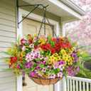 Elyum Artificial Hanging Flowers for Outdoors, UV Resistant Fake Flowers with Hanging Baskets, Artificial Flowers for Decoration Outdoors Garden, Spring Decor for Patio Porch(Mixed Color)