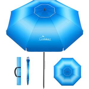 UIRWAY Beach Umbrella, Heavy Duty Windproof Beach Umbrellas with Sand Anchor & Tilt, Sun Protection Portable Beach Umbrella with Carrying Bag for Beach, Patio Garden Pool Outdoor