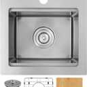 15"X15" Drop-In Top Mount Bar Sink, 16 Gauge Stainless Steel, Single Bowl Workstation Sink, Brushed Finish, Large Volume with Accessories (15" x 15")