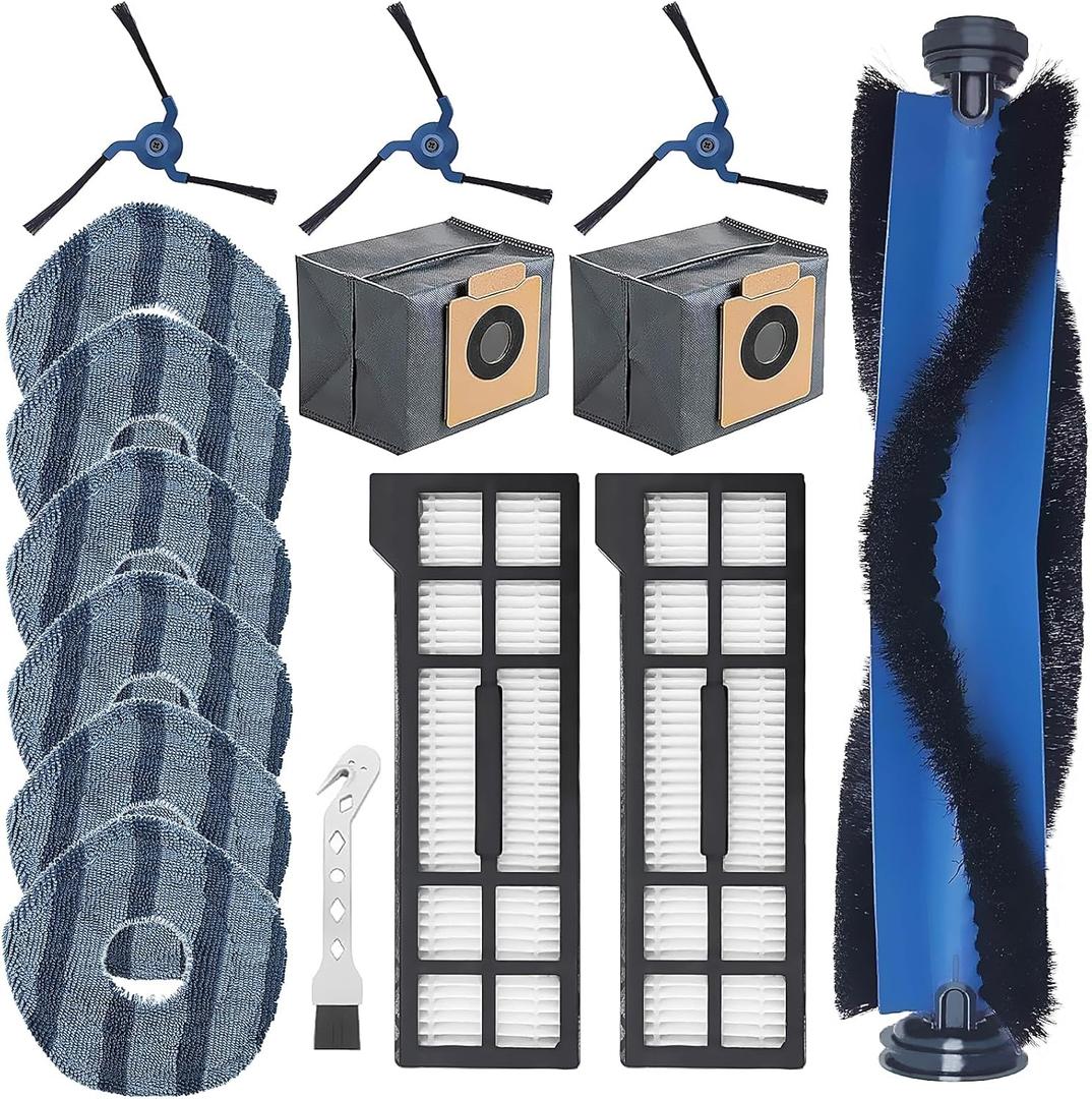 Accessories Kit for Eufy X10 Pro Omni Vacuum Cleaner Replacement Part,1 Roller Brush + 6 Mop Pads + 2 Dust Bag + 2 Filter + 3 Side Brushes