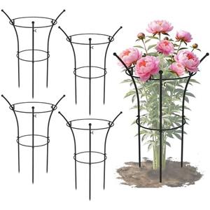 3 Pack Peony Cages and Supports, 12.5" Dx24 H Plant Supports for Outdoor Plants, Double-Ring Metal Peony Support Cage, Natural Bouquet Shape Plant Support Rings for Rose Tomato Hydrangea Strawberry