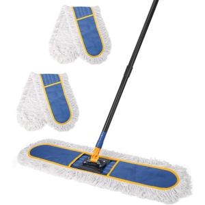 24" Commercial Dust Mop for Floor Cleaning,Heavy Duty Floor Duster with 2 Cotton Reusable Mop Pads,59 Long Handle Wet Dry Flat Mops for Hardwood Floors,Marble, Laminate,Tile,Concrete,Garage (Blue)