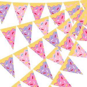 Dessert Themed Triangle Banner 5pcs Pink & Purple Sprinkle Donut Ice Cream Garland for Sweet Birthday Supplies & Girls Baby Shower Party Decor