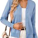 GRACE KARIN Women's Long Sleeve Button Down Vee Neck Classic Sweater Knit Cardigan (Blue, S)