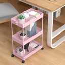 SPACELEAD 3 Tier Rolling Cart with Wheels, Storage Craft Art Trolley Organizer Serving, 3 Hanging Baskets Easy Assembly, for Office, Living Room, Kitchen, Pink