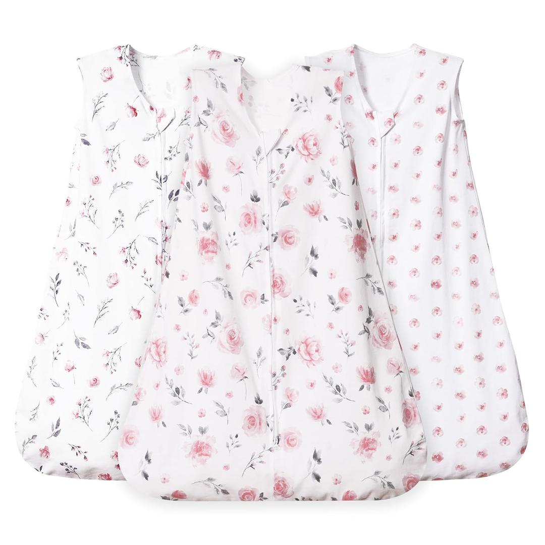 david's kids 3 Pack 100% Organic Cotton Baby Sleep Sack 18-24 Months, Ultra Soft Baby Wearable Blankets with 2-Way Zipper, Comfy Toddler Sleeping Bags for Boys Girls Neutral, X-Large Size, Floral