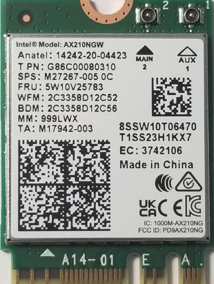 Intel AX210.NGWG with vPro, Bluetooth 5.2 Wireless Network Adapter Card Wi-Fi 6E