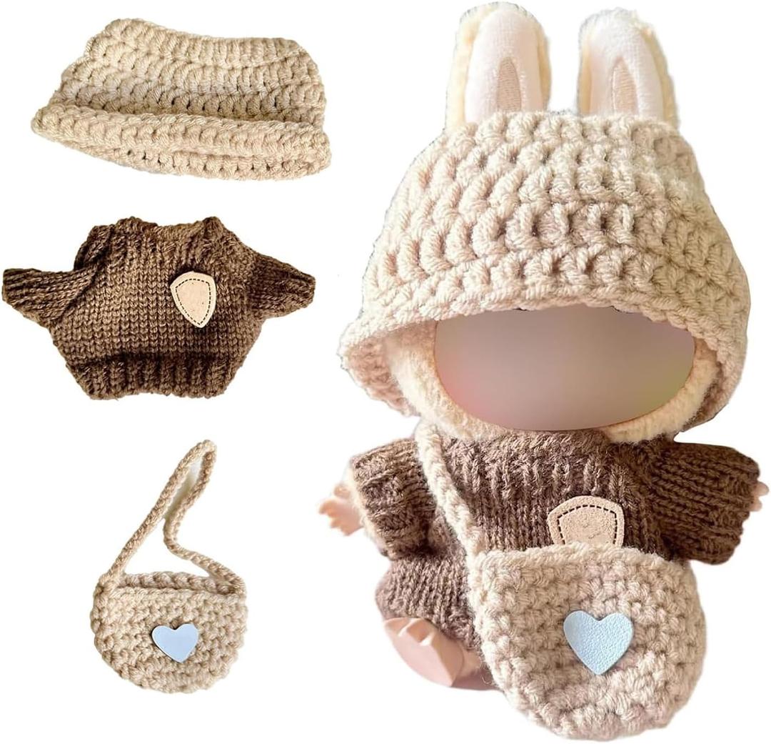 2 x 17cm Doll Clothes Set(NO Doll),Outfit Set with Hat & Overalls of Clothes Designer,Cute Clothes for Dress up Unique Style(Black) (Brown)