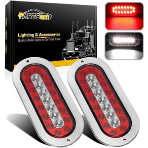 Partsam 2Pcs 6-1/2" Oval Led Trailer Tail Lights 23 LED Flange Mount Waterproof Combo Red Stop Brake Tail Running Lights Taillights White Back Up and Reverse Lights Sealed with Reflectors 12V DC