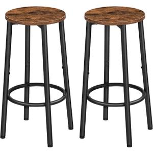 HOOBRO Bar Stools, Set of 2 Bar Chairs, Kitchen Round Height Stools with Footrest, Breakfast Bar Stools, Sturdy Steel Frame, for Dining Room, Kitchen, Party, Easy Assembly, Rustic Brown BF03BY01