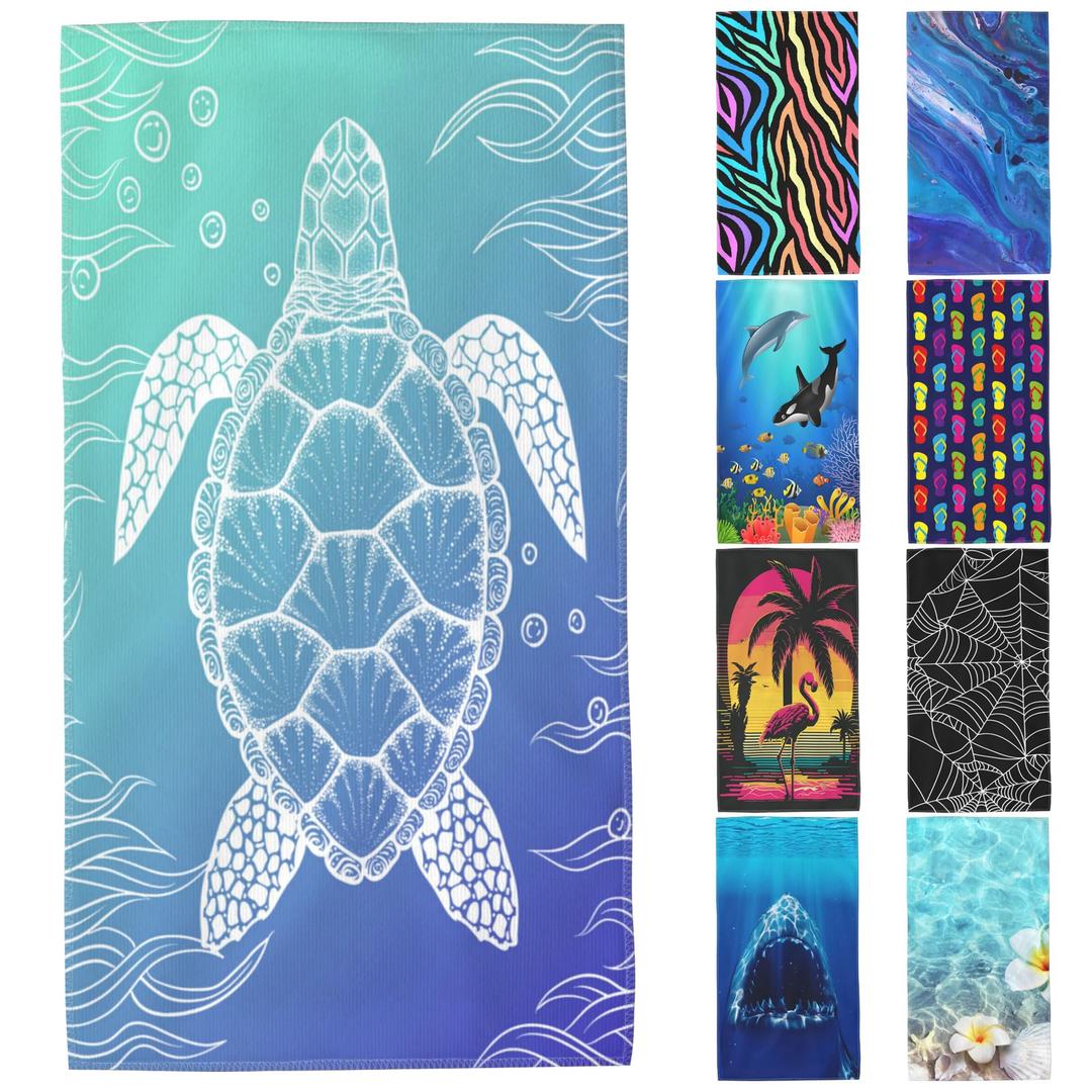 BAIOAOPA Sea Turtle Microfiber Beach Towels,Bohemian Blue Sea Turtle with Seaweed Oversized Absorbent Bath Towels,Soft Quick Dry Thin Camping Towel for Adults Women Men,29.5"59"