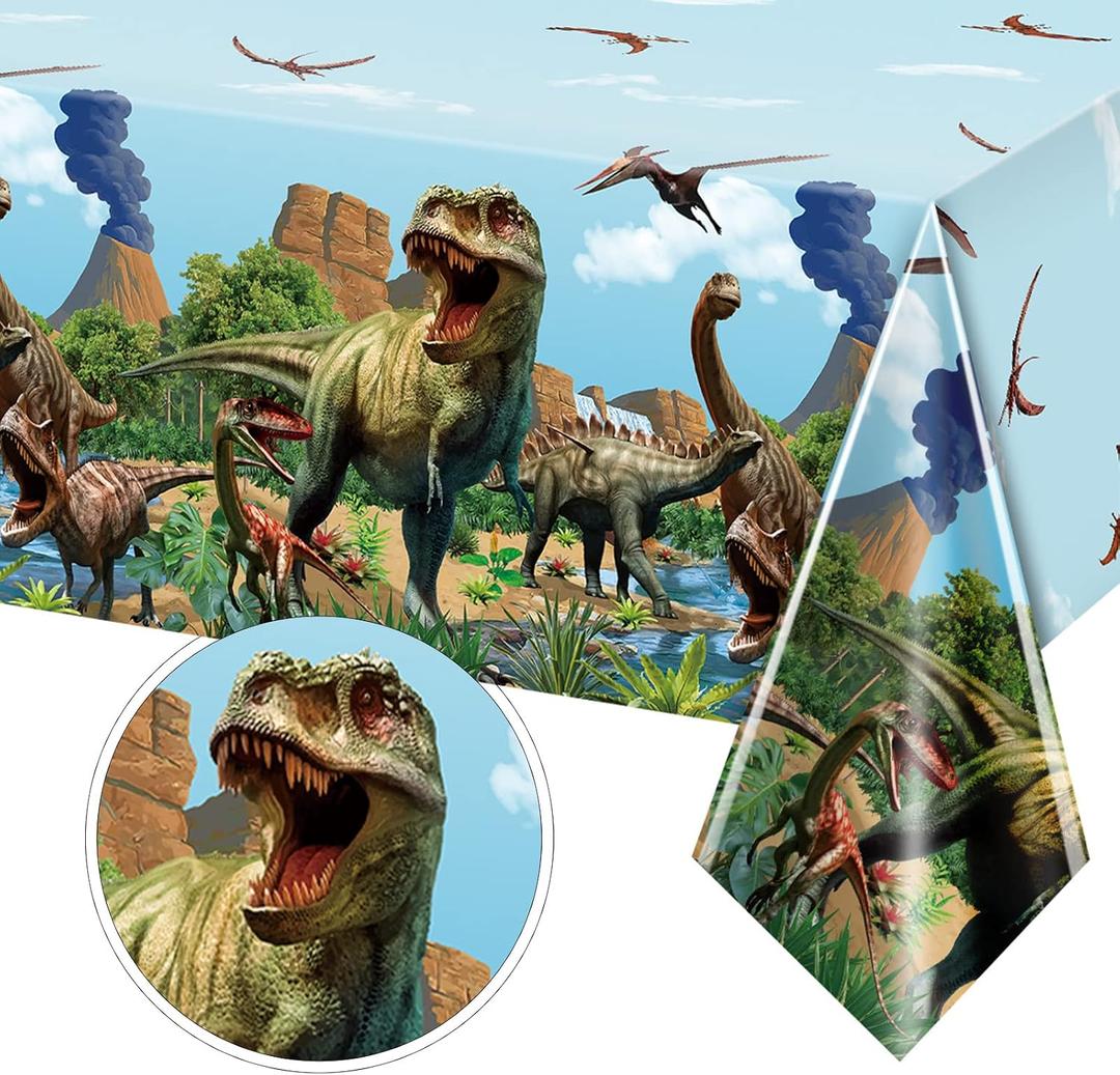 Tiamon Dinosaur Tablecloth Dinosaur Party Table Covers Plastic Tablecloth for Birthday Party Picnic Supplies 54 x 108 Inch(Blue, 6 Pcs)