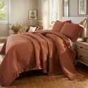 Brandream King Size Quilt Set Cotton Luxury Farmhouse Comforter Set Burnt Orange Matelasse Coverlet Set Ruffle Bedspread 3-Piece