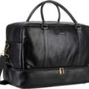 Baosha Vegan Leather Large Travel Duffel Tote Bag Carry On Weekender Overnight Bag With Shoe Compartment HB-38 (Black)