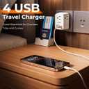 Foldable Australia Travel Plug Adapter, US to New Zealand China Power Adaptor with 4 Outlets, 4 USB Charger(2 USB C Port), Type I Travel Adapter for USA to Australian, AU, Argentina, Fiji
