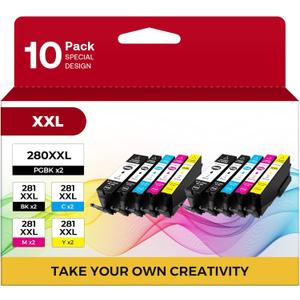 PGI-280XXL CLI-281XXL 10 Color Value Pack Compatible for Canon 280 281 Ink Cartridges to use with TR8520 TR8620 TR7520 TR8600 TS6120 TS6220 TS9120 (2PGBK, 2Black, 2Cyan, 2Magenta, 2Yellow)