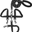 Triple Dog Leash Heavy Duty, No Tangle Removable Leads for 1-3 Dogs with Shock Absorbing Bungee and Soft Padded Handles, Comfortable Dog Leash for Multiple Dogs Outdoor Walking Training Adventures