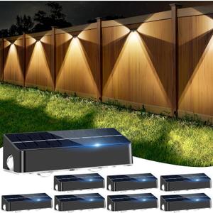 Solar Fence Lights 8 Pack Solar Fence Lights Outdoor with 3-Side Lighting, 9 Colors11 Lighting Modes, IP65 Waterproof, Fence Lights Solar Powered for Outside Wall Backyard Step Patio Deck Garden