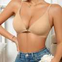 COZYEASE Women's Seamless Bra Front Closure Wireless Bras Spaghetti Strap Triangle Bralette with Padding, Khaki, Small