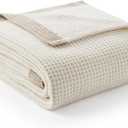 Amlie Home Chenille Waffle Throw Blanket for Couch, Reversible Soft Cozy Knit Blanket Lightweight Warm Decorative Throw for Sofa, Bed, Living Room, 50"x60", Ivory