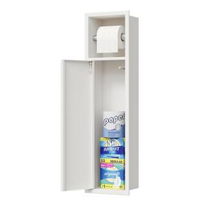 Neodrain Recessed Toilet Paper Holder, White Toilet Tissue Holder with Storage Cabinet for Toilet Brush Holder, 304 Stainless Steel Wall Bathroom Roll Paper Holder