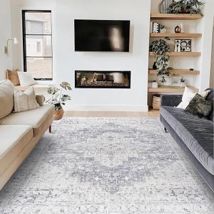 Cream and Slate Grey Area Rug 6x9 for Bedroom Living Room Floor Washable Boho Pattern Geometric Rug to Match Gray Couch for Dining Room, 6 x 9