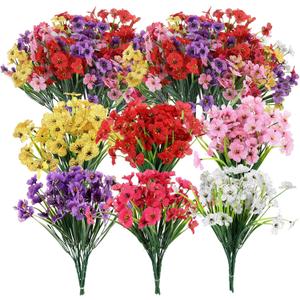 DIVINA VITAE 24Bundles Artificial Flowers Faux Plants Bulk, Plastic Hanging Flowers for Outdoors, No Fade False Violet Flower for Outdoor Garden Porch Window Porch Flowerbowl Decoration(6 Colors)