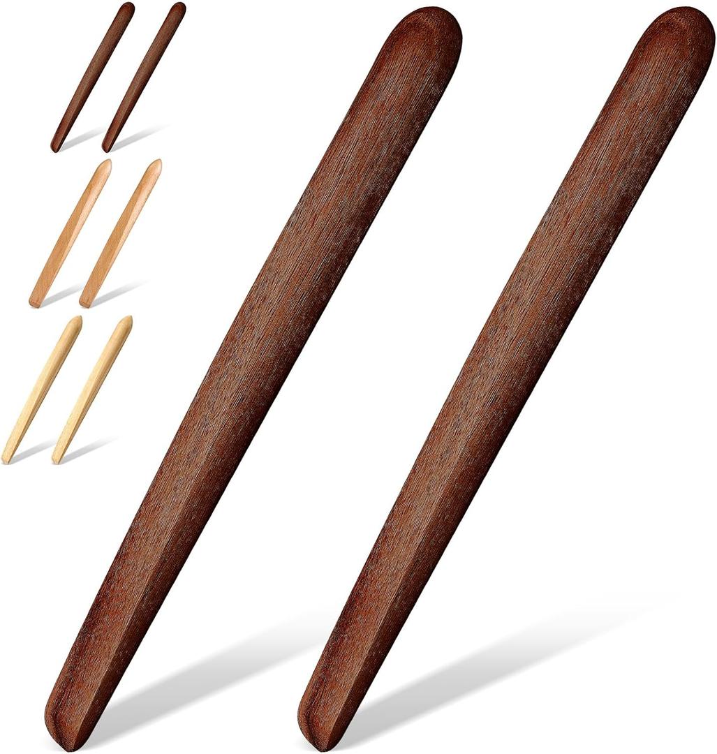 Hillban 2 Pcs 11 Inch Wooden Sourdough Bread Mixing Stir Stick Spurtle Bread Making Tools Wooden Paddle Stirring Stick for Kitchen Cooking(Acacia)