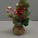 Christmas Tabletop Decorations, 25cm Artificial Christmas Tree Candy Cane Table Top Ornament with Realistic Berries and Leaves for Xmas Home or Office Decor (1, Red Green White)