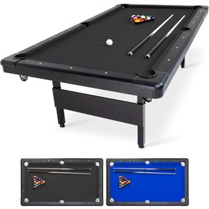 GoSports 6, 7, or 8 ft Billiards Tables - No Assembly, Choose Your Color - Portable Pool Table Includes Full Set of Balls, 2 Cue Sticks, Chalk and Felt Brush
