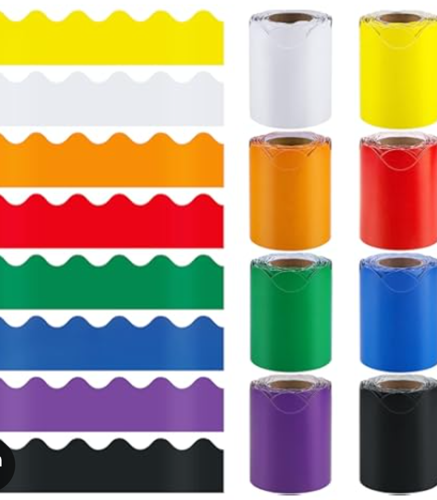 Zhanmai 590ft Classroom Bulletin Board Borders Sets, 12 Rolls Borders for Bulletin Board Scalloped Trims Decoration for Fall School Office Chalkboard Whiteboard Poster Decor(Rainbow Color)