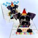6 x 3D Pop-Up Black Schnauzer Dog Birthday Card - Dog with Cake Celebration, Whimsical Happy Birthday Greeting for Dog Lovers - Black Schnauzer Dog 3D Birthday Pop Up Card