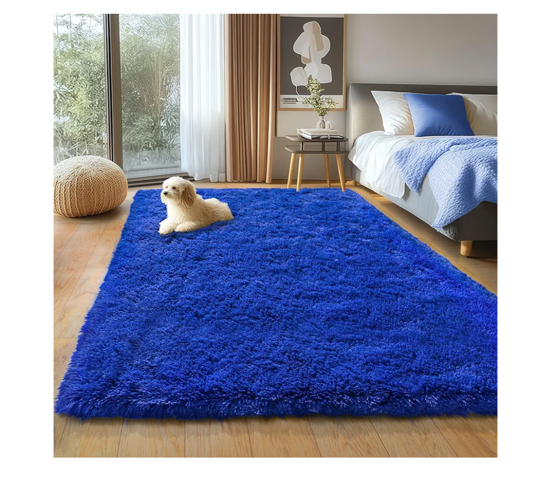 Blue Fluffy Area Rug for Bedroom, 4x5.9 Feet Shag Rugs for Living Room, Kids Rooms Boys Room Nursery, Soft and Comfy, Fuzzy Carpet Teen Dorm Home Decor Aesthetic, Upgrade Non Slip