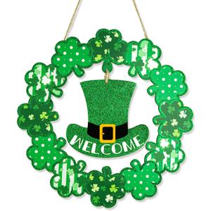 St. Patrick's Day Wooden Door Wreath St Patricks Day Decorations for Front Door Sign Wall Signs Shamrock Clover Spring Decoration for Home Mantel Office Irish Day Party Supplies