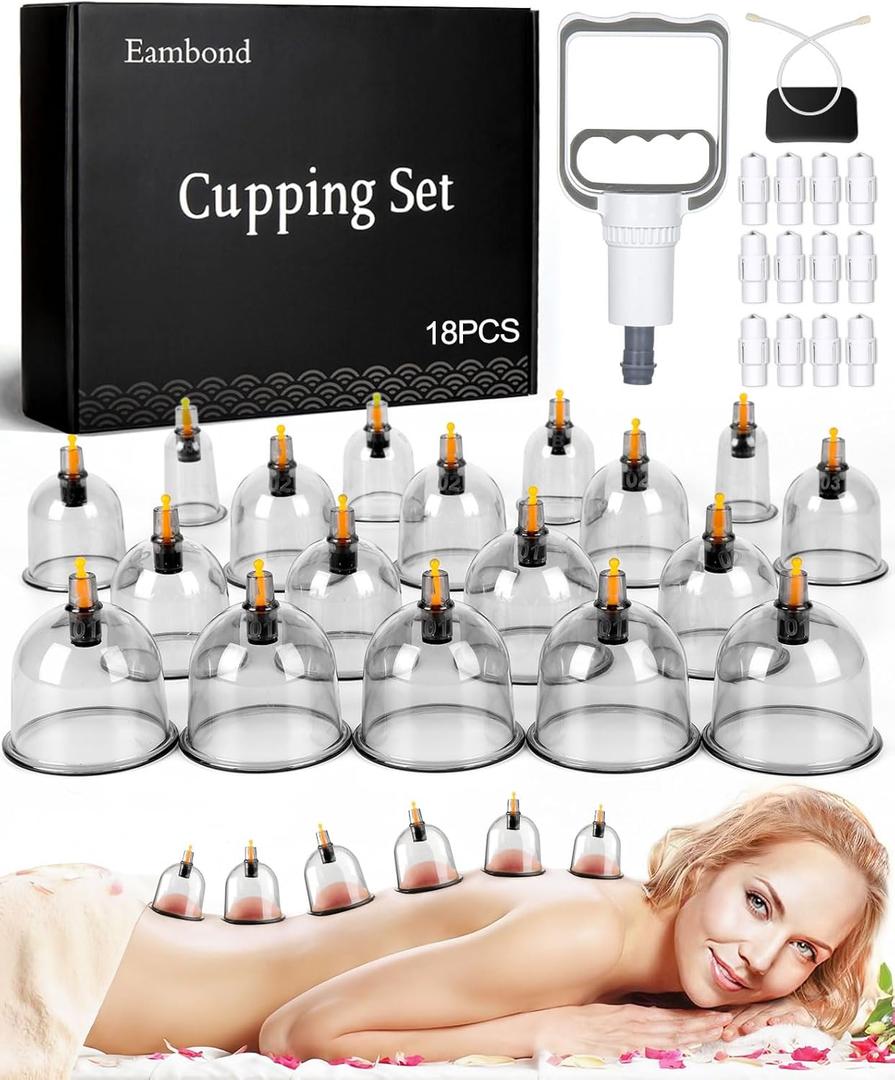 Cupping Kit, Cupping Therapy Sets Massage Back, Pain Relief, Physical Therapy, Chinese Muscle Cupping Tool with Pump & Vacuum Silicone Cups for Cellulite Reduction at Home (18 Cups+12 Magnets+1 Extension Tube+1 Hand Pump)