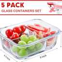 VERONES 5 Pack Glass Meal Prep Containers 3 Compartment Set, 36OZ Airtight Glass Lunch Containers, Glass Food Storage Containers with Lids, for Microwave, Oven, Freezer & Dishwasher Friendly,Red