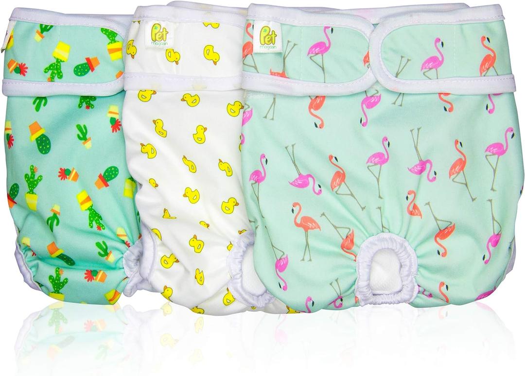 Pet Magasin Reusable Washable Female Dog Diapers (Pack of 3), Highly Absorbent with Strong & Flexible Closure (Trending, Large (17-24 Waist))