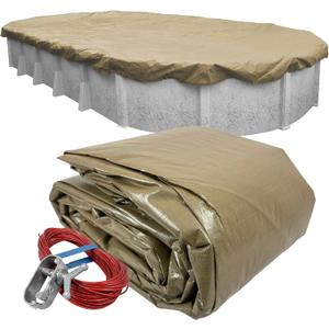 Pool Mate 15 x 30 ft Extra Strength Sandstone Winter Oval Pool Cover for Above Ground Pools, 4 ft Overlap (19 x 34 ft Cover Size), Solid 12 x 12 Scrim, 3.7 oz/yd2, Style: 571530-4