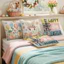 Easter Pillow Covers 18x18 set of 4,Vintage Decorative Eggs Bunny Throw Pillow Covers Retro Linen Pillowcases, Spring Holiday Home Decor Farmhouse Sofa Cushion Living Room Bedroom Happy Easter Gifts