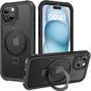 Diaclara Designed for iPhone 15 Plus Case 6.7'', Shockproof Full Body Rugged Case with Built-in Screen Protector + Ring Stand, Black