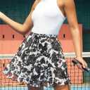 Womens Summer Flowy Shorts Casual Boho Floral Skorts Ruffle Mini Skirts Running Tennis Chiffon Butterfly Shorts (Black, XL)